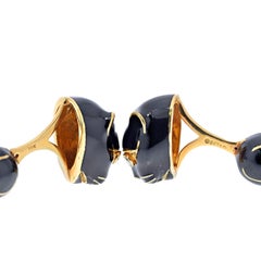 David Webb 18K Yellow Gold Black Enamel and Diamond Stud and Cufflinks Set