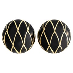 David Webb Orecchini a clip in oro giallo 18 carati con smalto nero