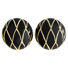 David Webb 18K Yellow Gold Black Enamel Clip-On Earrings