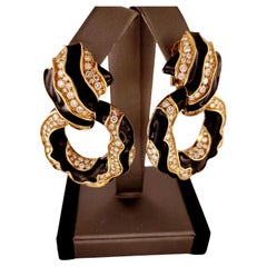 David Webb 18K Yellow Gold & Black Enamel Diamond Clip-On Earrings