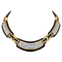David Webb 18K Yellow Gold Black Enamel Diamond Collar 9.00cttw Necklace