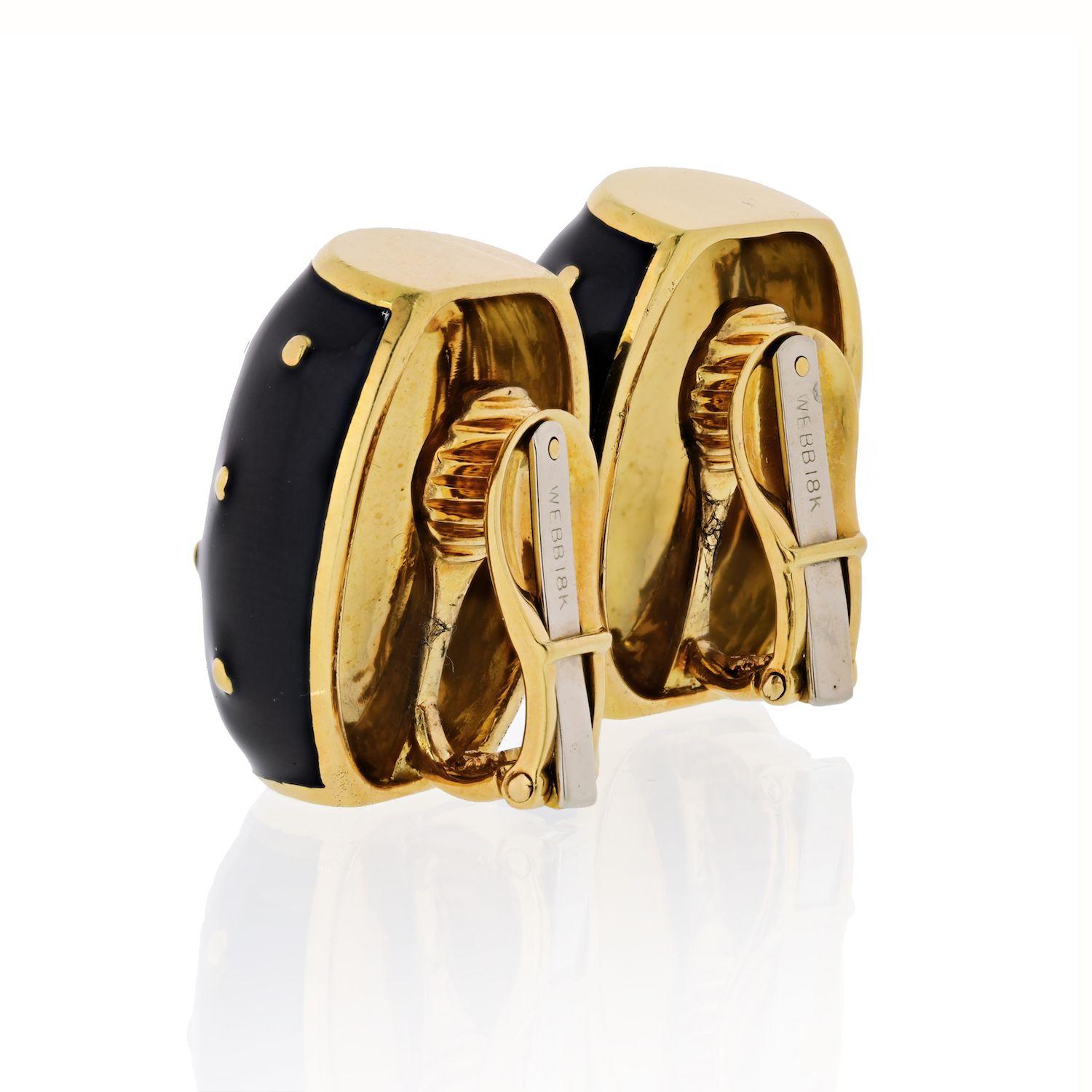 Modern David Webb 18 Karat Yellow Gold Black Enamel Gold Spotted Earrings For Sale