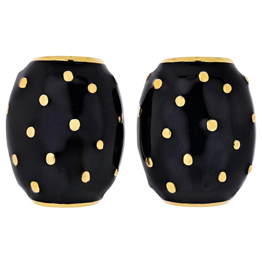 David Webb 18 Karat Yellow Gold Black Enamel Gold Spotted Earrings