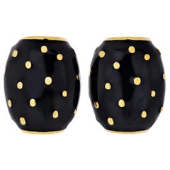 David Webb 18 Karat Yellow Gold Black Enamel Gold Spotted Earrings