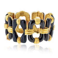 David Webb – Armband aus 18-karätigem Gelbgold mit schwarzem Emaille und offenen Links