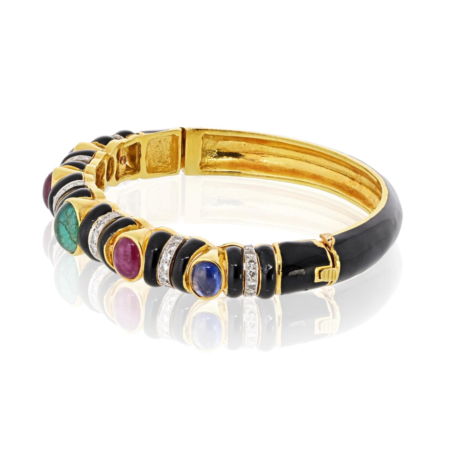 Moderno David Webb Bracciale in oro giallo 18 carati con smalto nero, pietre e diamanti in vendita