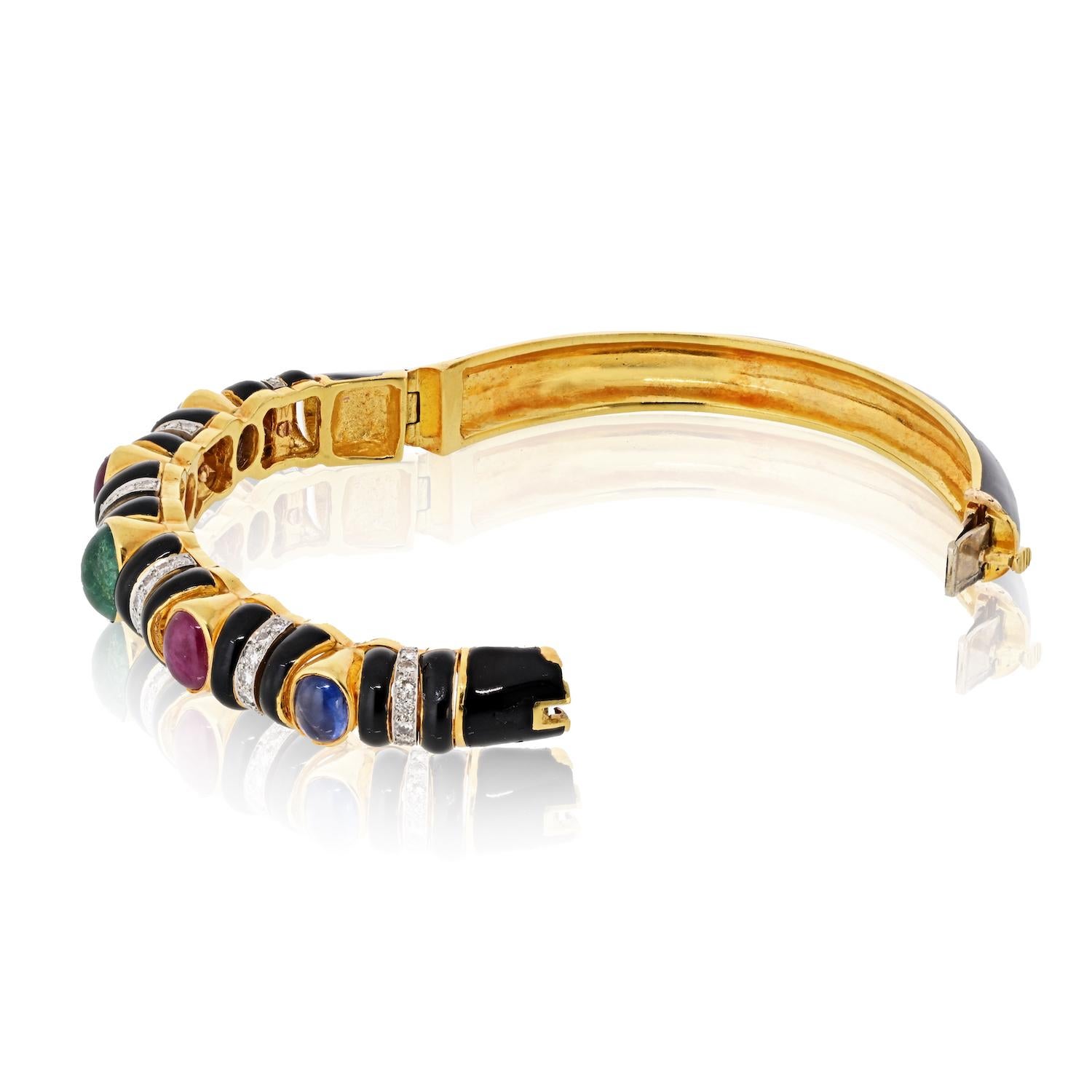 Taglio rotondo David Webb Bracciale in oro giallo 18 carati con smalto nero, pietre e diamanti in vendita