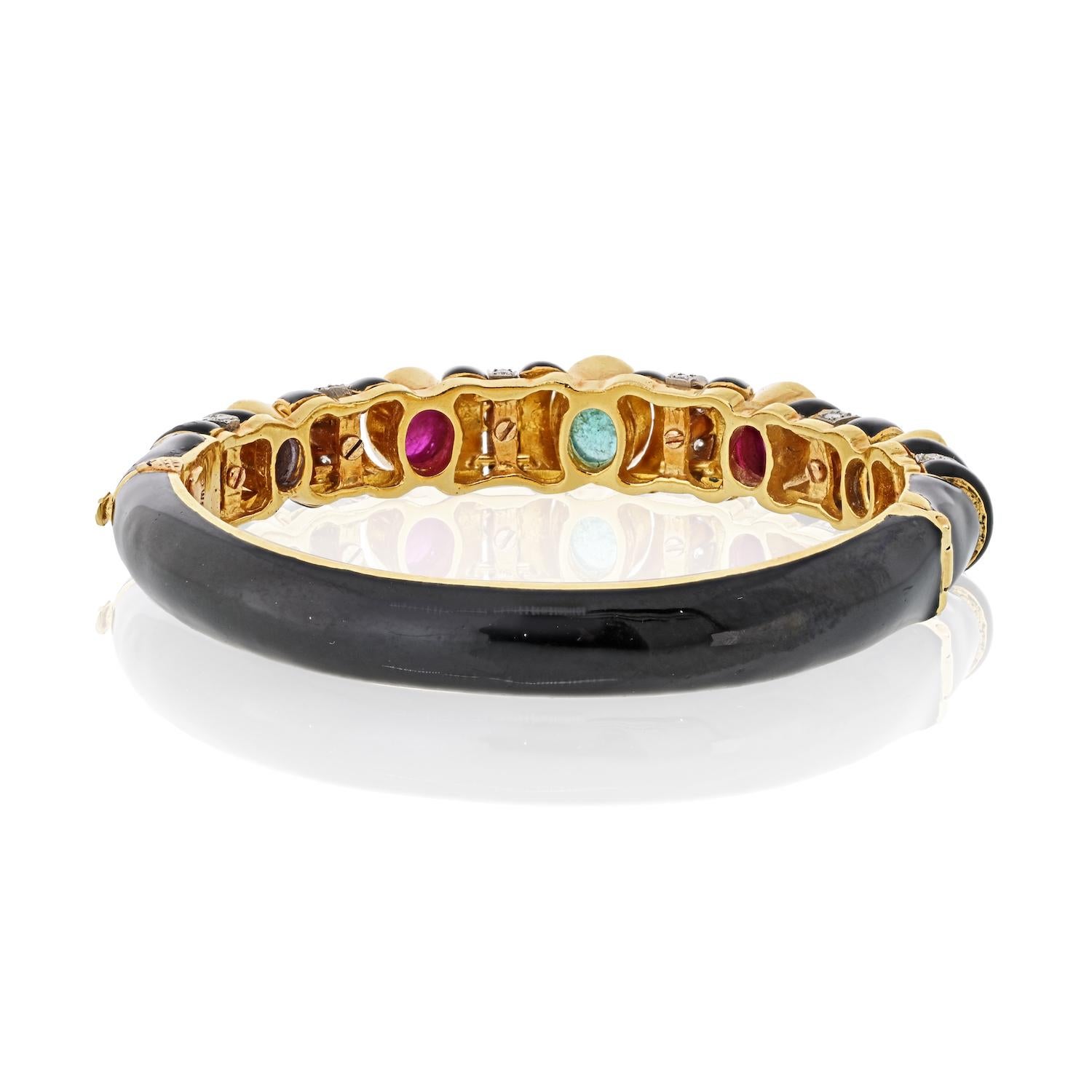 David Webb Bracciale in oro giallo 18 carati con smalto nero, pietre e diamanti In condizioni ottime in vendita a New York, NY