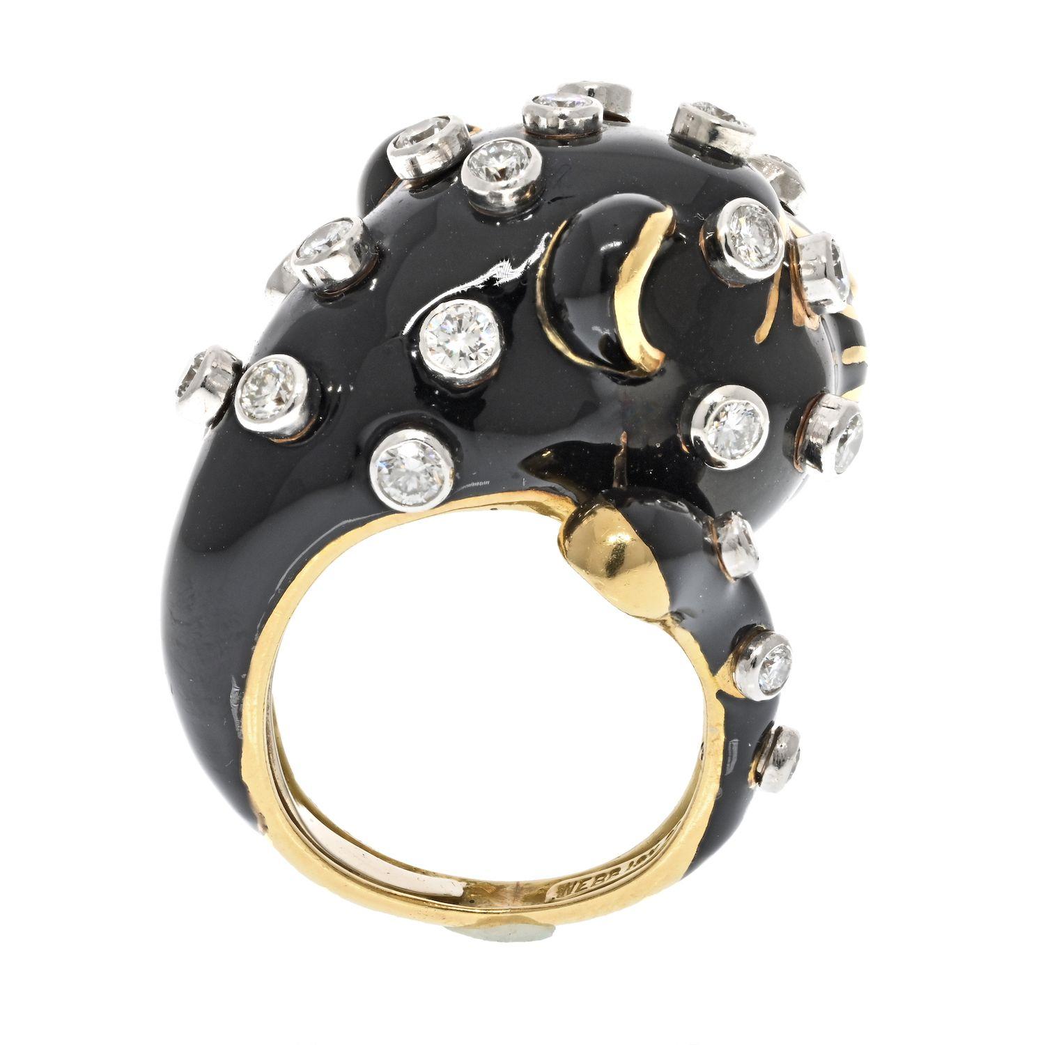 Modern David Webb 18k Yellow Gold Black Leopard Diamond Cocktail Ring For Sale