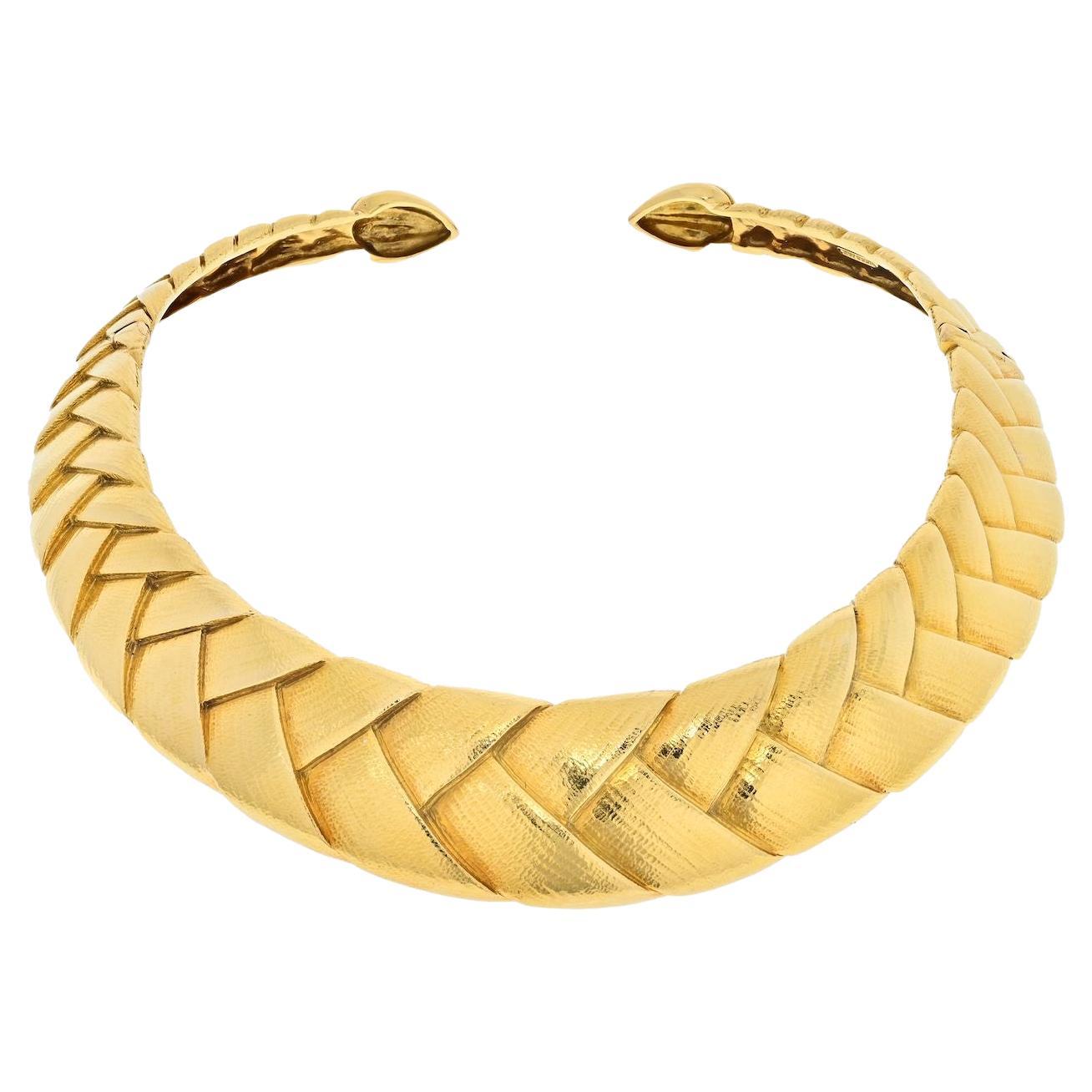 David Webb 18K Yellow Gold Braided Collar Necklace For Sale