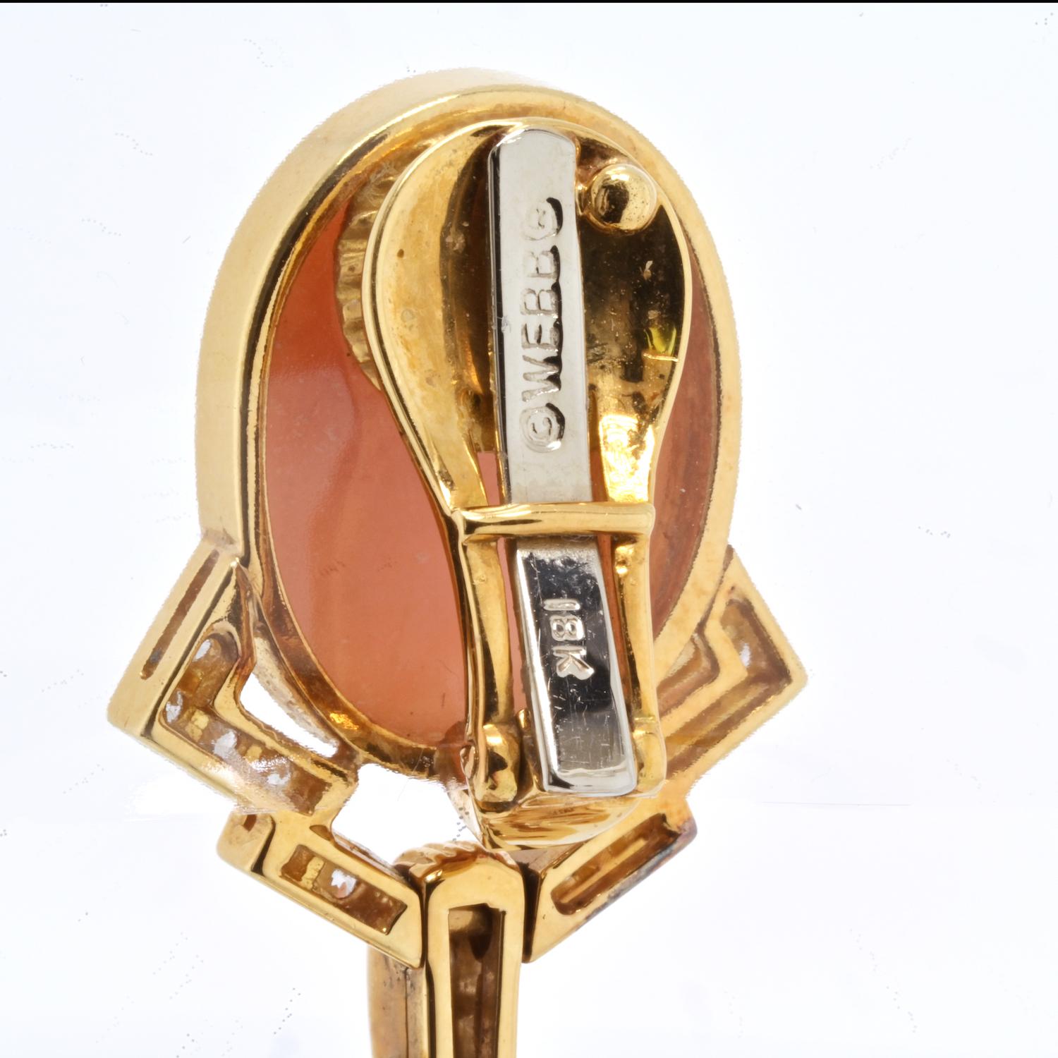 Women's David Webb 18K Yellow Gold Cabochon Coral Doorknocker Earrings For Sale