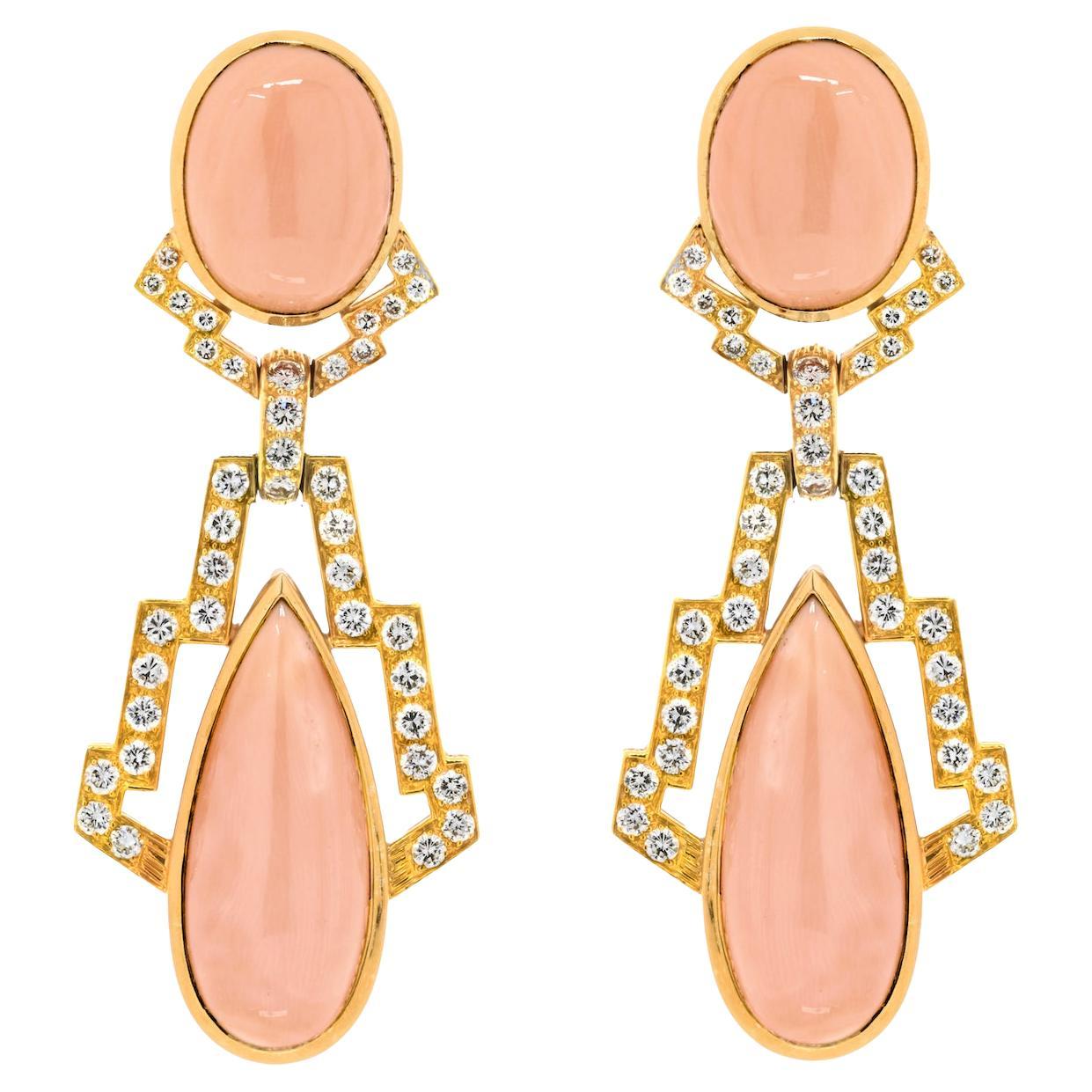 David Webb 18K Yellow Gold Cabochon Coral Doorknocker Earrings