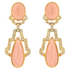 Used David Webb 18K Yellow Gold Cabochon Coral Doorknocker Earrings