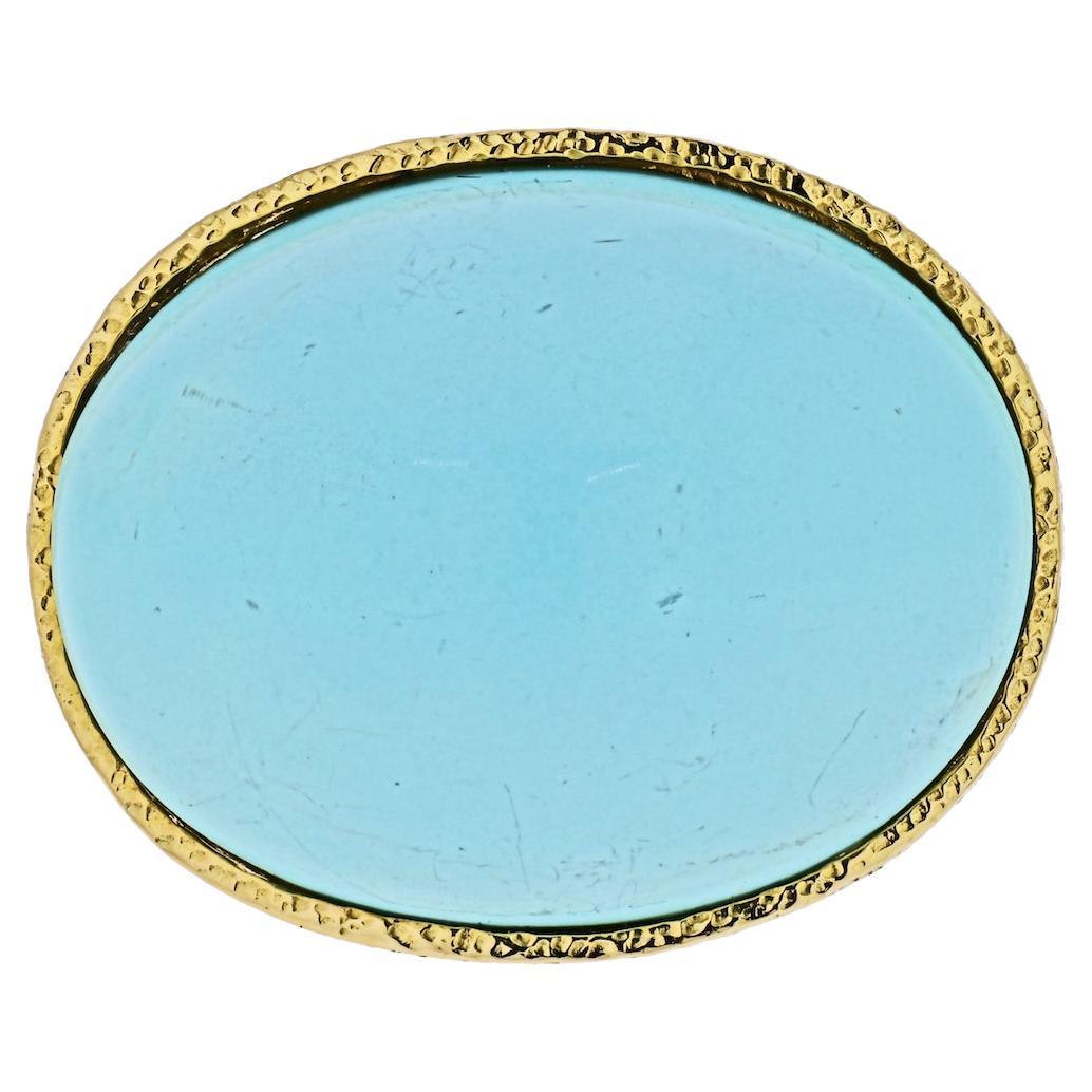 David Webb 18K Yellow Gold Cabochon Cut Turquoise Ring For Sale