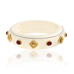 David Webb 18K Yellow Gold Cabochon Ruby Bone Bangle Bracelet