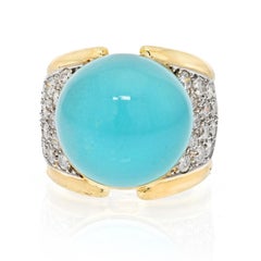David Webb 18K Yellow Gold Cabochon Turquoise And Diamond Ring