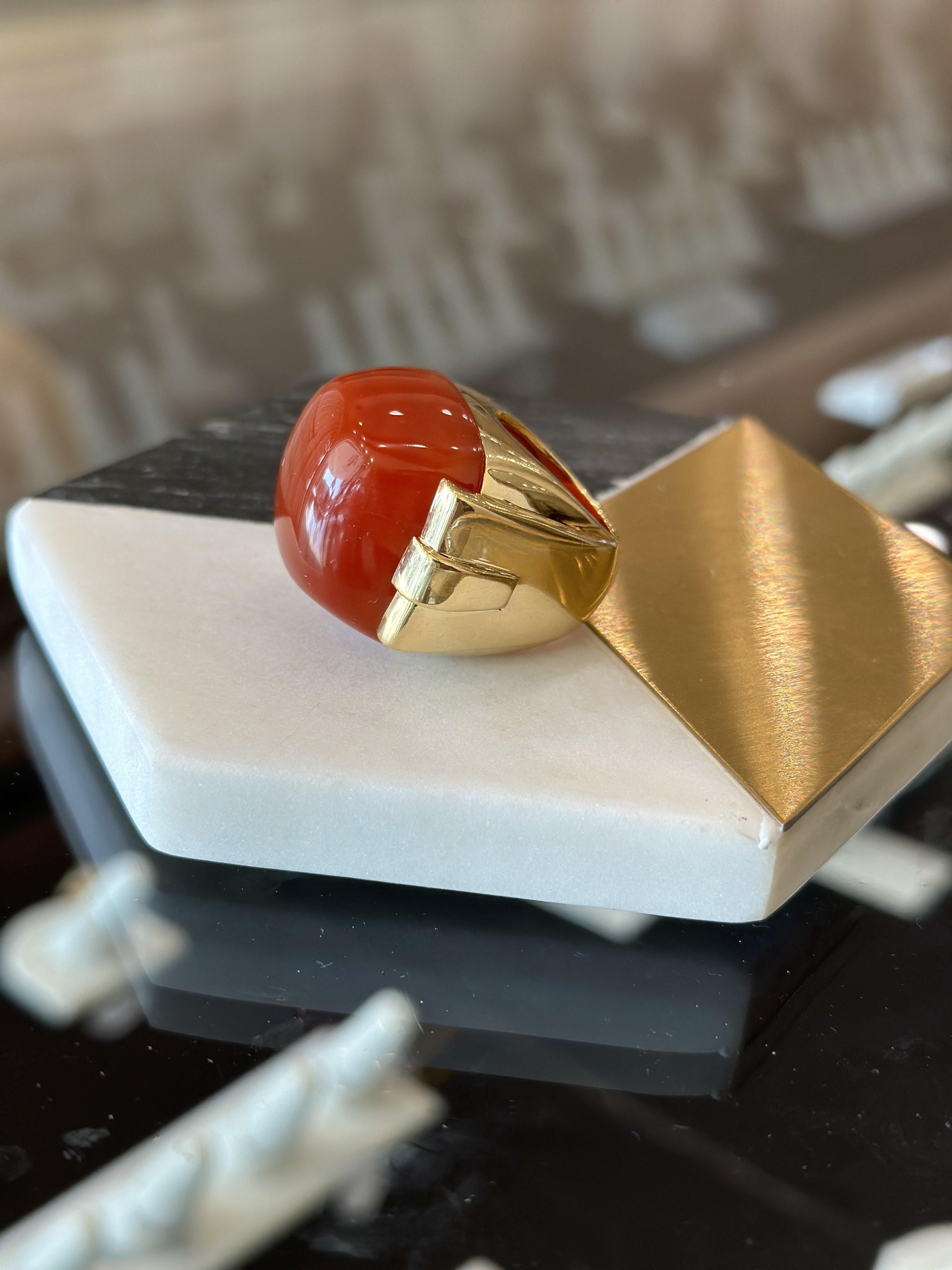 Cabochon David Webb 18K Yellow Gold Carnelian Cocktail Ring For Sale