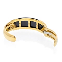 David Webb 18K Yellow Gold Carved Black Onyx and Diamond Hinged Cuff Bracelet
