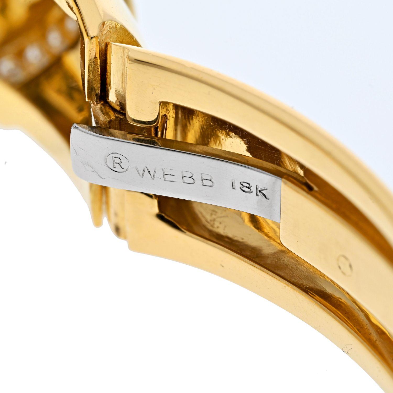 David Webb - Bracelet manchette à charnière en or jaune 18 carats, sculpté d'onyx noir et de diamants Pour femmes en vente