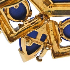 David Webb 18k Yellow Gold Carved Blue Lapis Lazuli and White Enamel Brooch