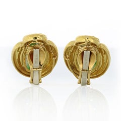David Webb 18k Yellow Gold Carved Jade Clip-On Earrings