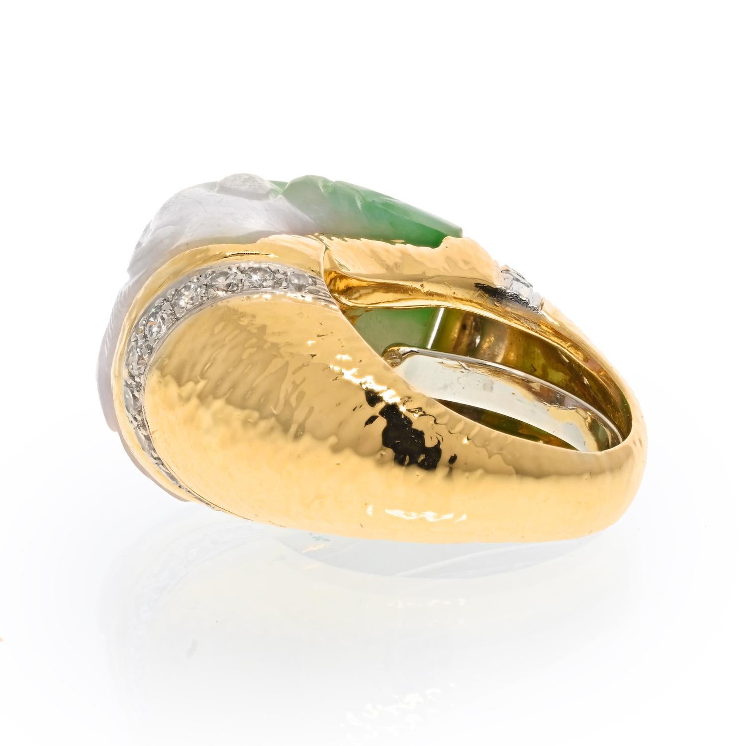 Round Cut David Webb 18K Yellow Gold Carved Jade Ring For Sale