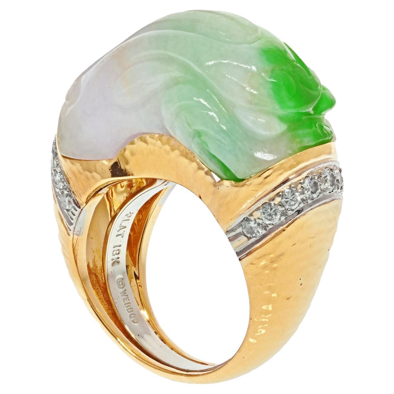 David Webb 18K Yellow Gold Carved Jade Ring For Sale