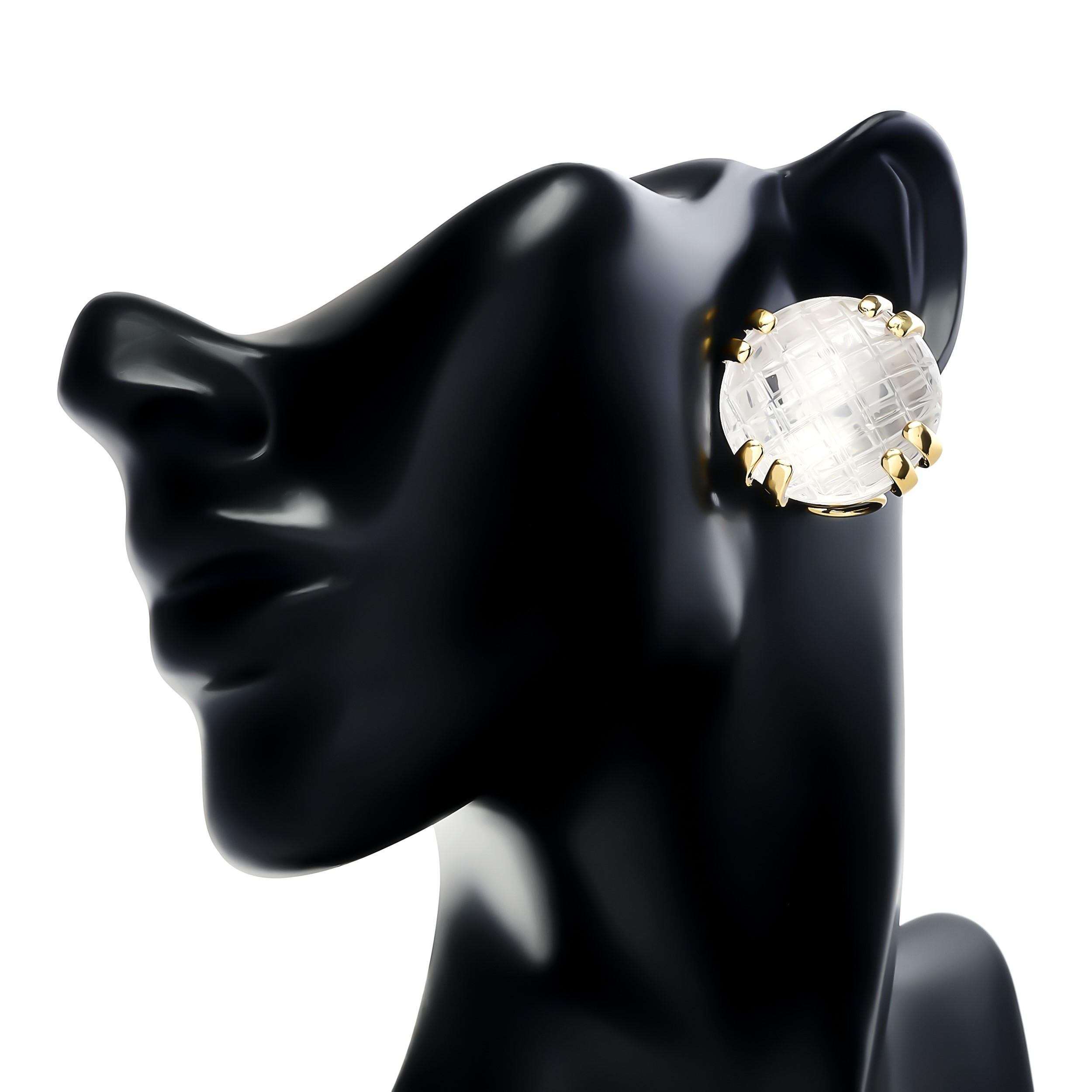David Webb 18 Karat Gelbgold Geschnitzter Bergkristall-Ohrring und Halskette Set (Ovalschliff)