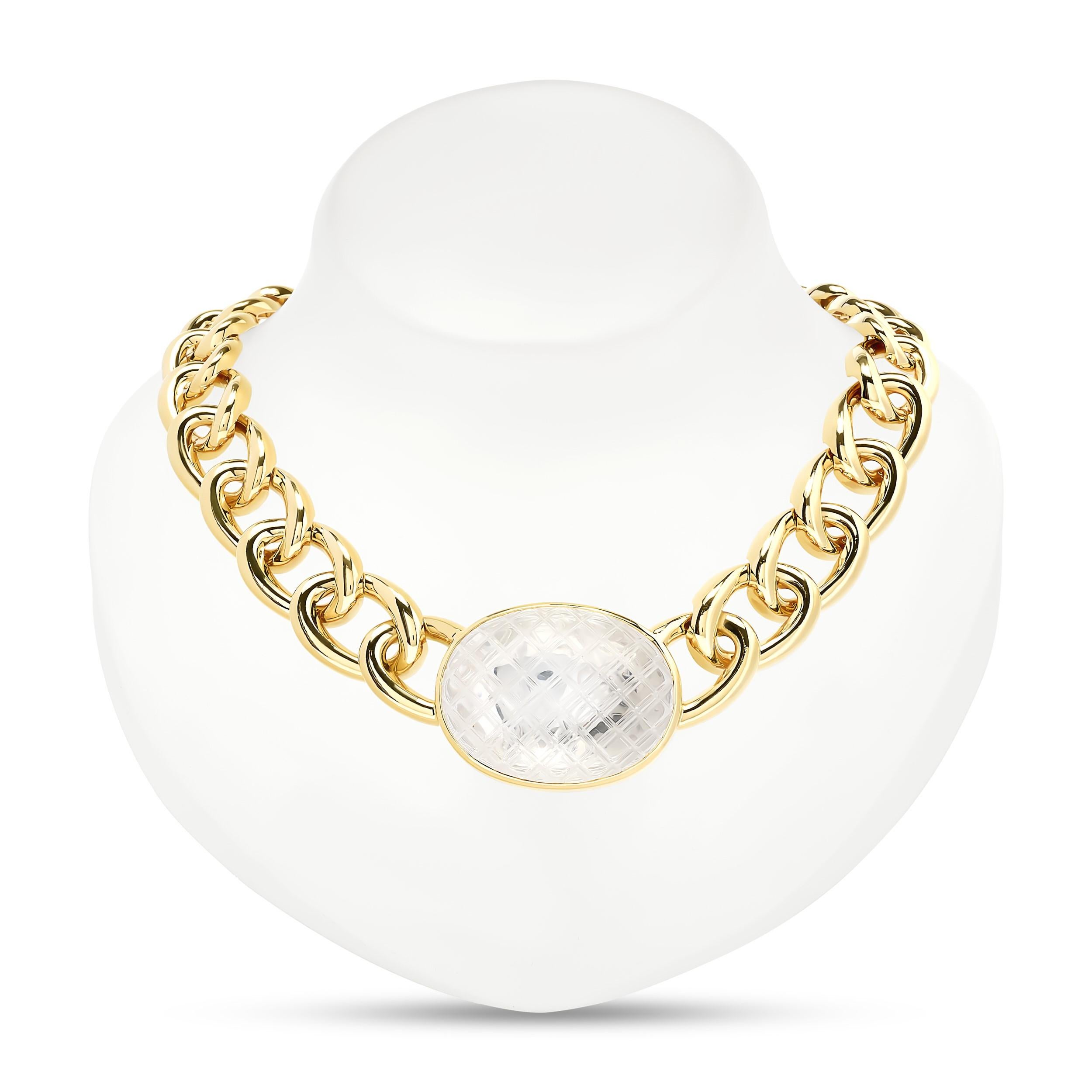 David Webb 18 Karat Gelbgold Geschnitzter Bergkristall-Ohrring und Halskette Set Damen