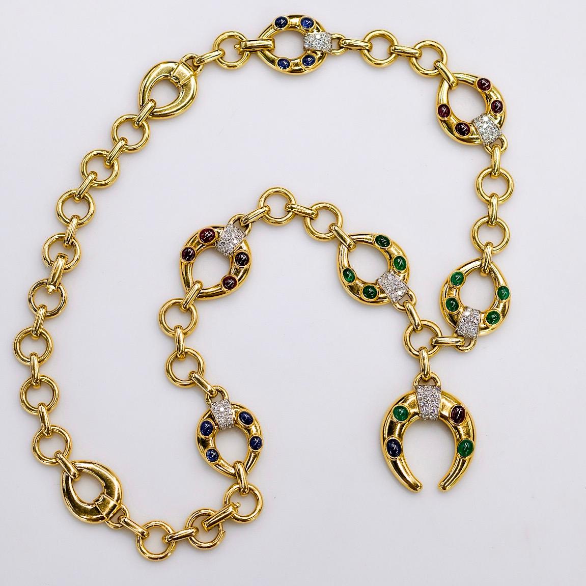 David Webb 18K Yellow Gold Celtic Crescent Gemstone Necklace For Sale 1