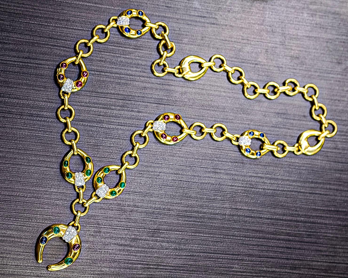 David Webb 18K Yellow Gold Celtic Crescent Gemstone Necklace For Sale 2