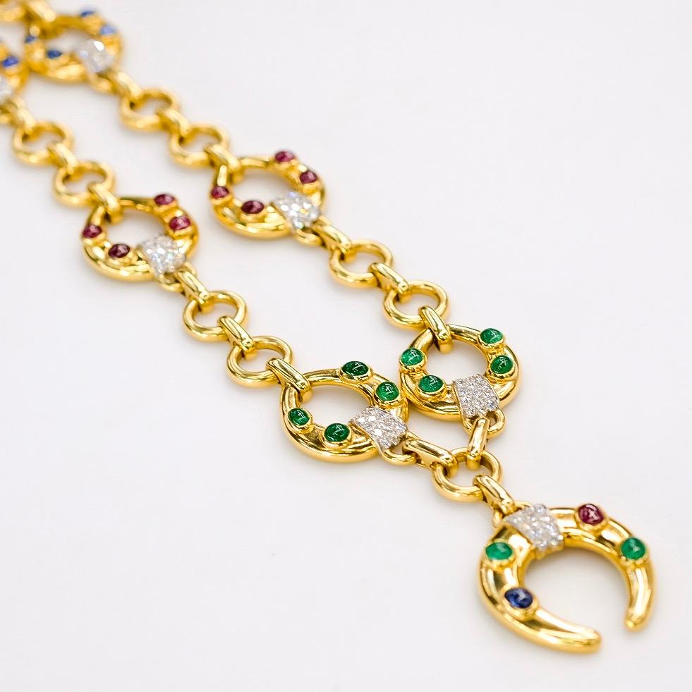 David Webb 18K Yellow Gold Celtic Crescent Gemstone Necklace For Sale 3