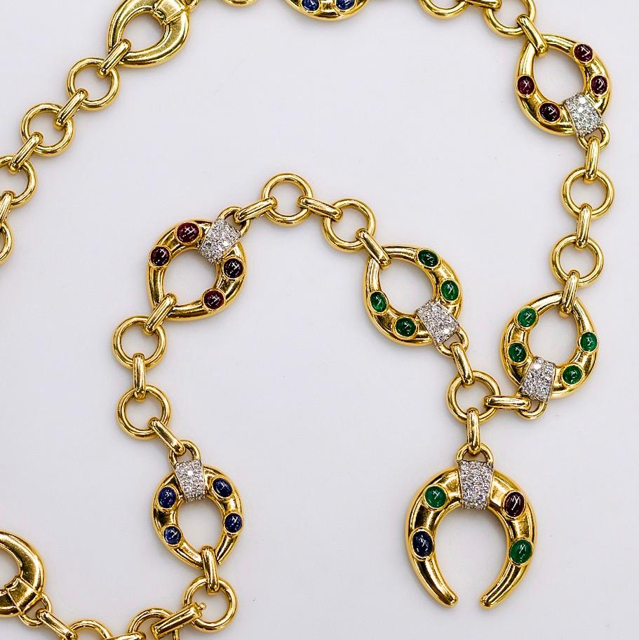 David Webb 18K Yellow Gold Celtic Crescent Gemstone Necklace For Sale 4