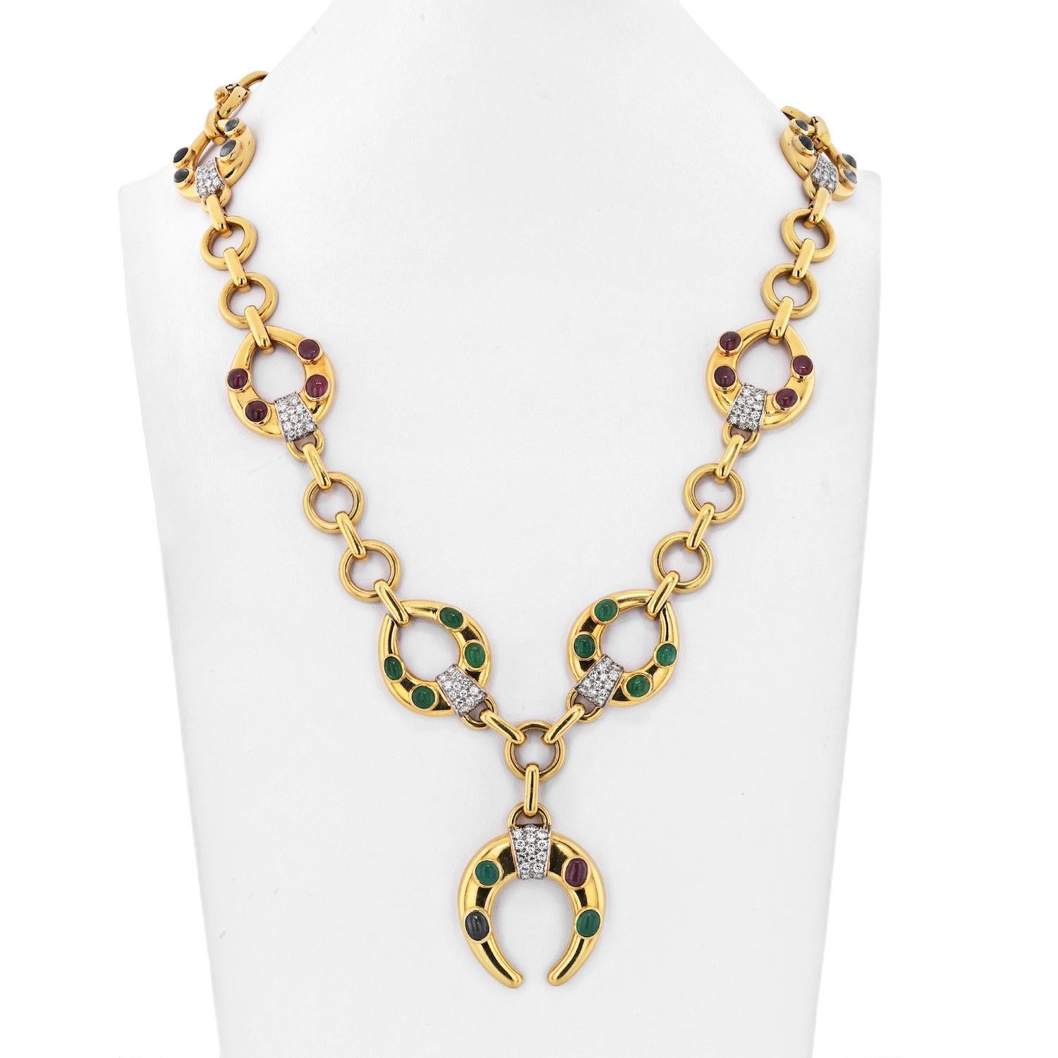 David Webb Convertible Horseshoe Necklace.
Those enduringly classic, horseshoe-shaped links are alluring, no doubt. The fact that they're adorned with all manner of glimmering gemstones doesn't hurt, either. But what'll really seal the deal are the