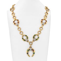 David Webb 18K Yellow Gold Celtic Crescent Gemstone Necklace