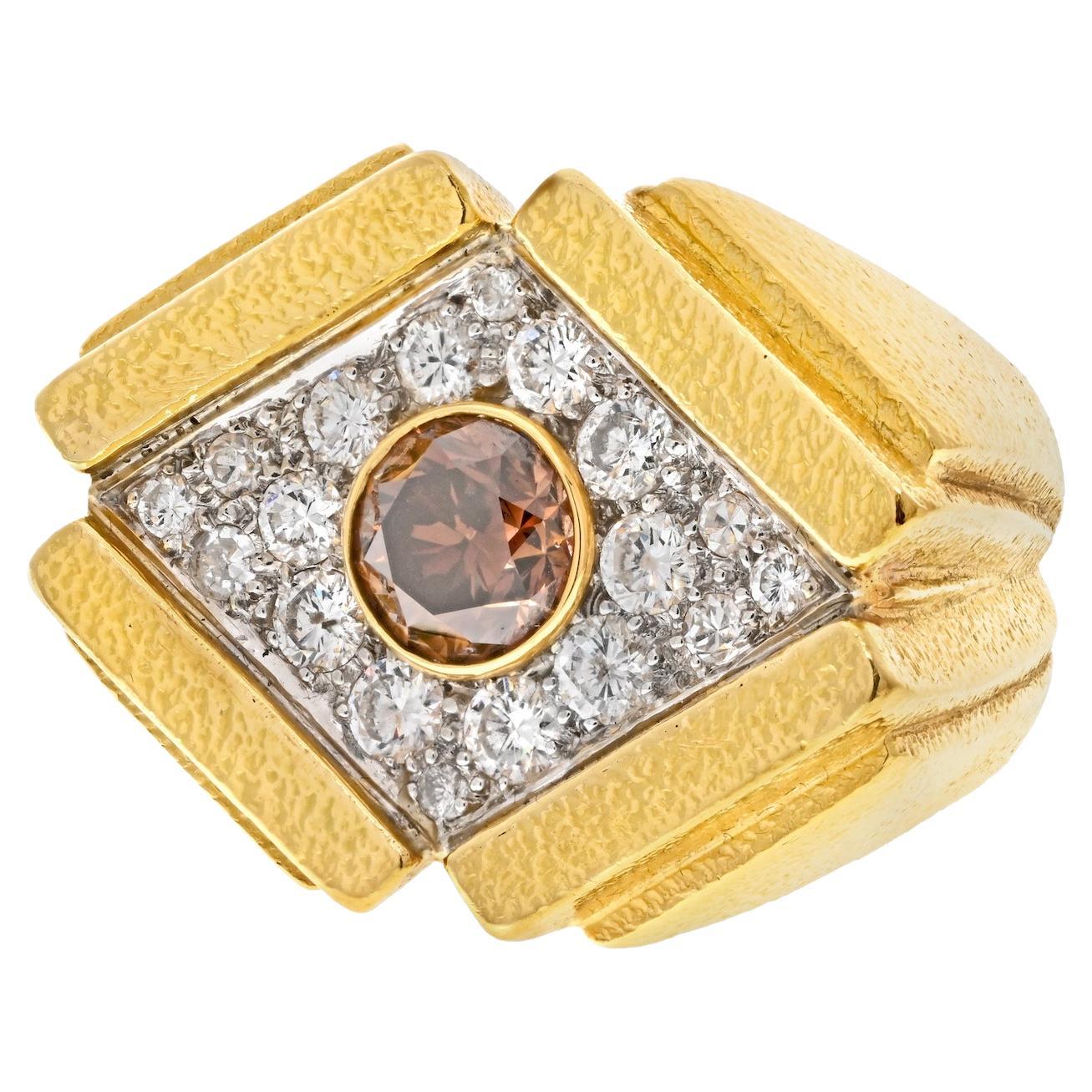 David Webb 18K Yellow Gold Champagne Round Diamond Cocktail Ring For Sale