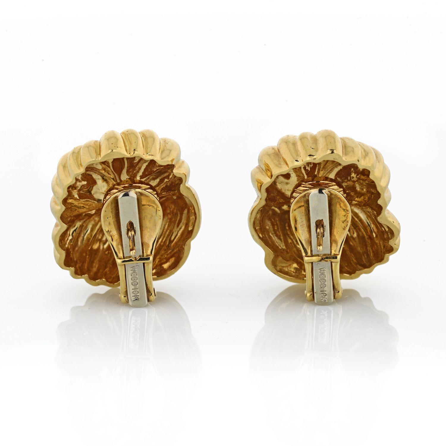 Exclusively from our estate David Webb collection, come a high polished and classic pair of earrings. David Webb is the quintessential American jeweler of exceedingly modern jewelry. Driven by art, design and bold pieces these earrings embody David