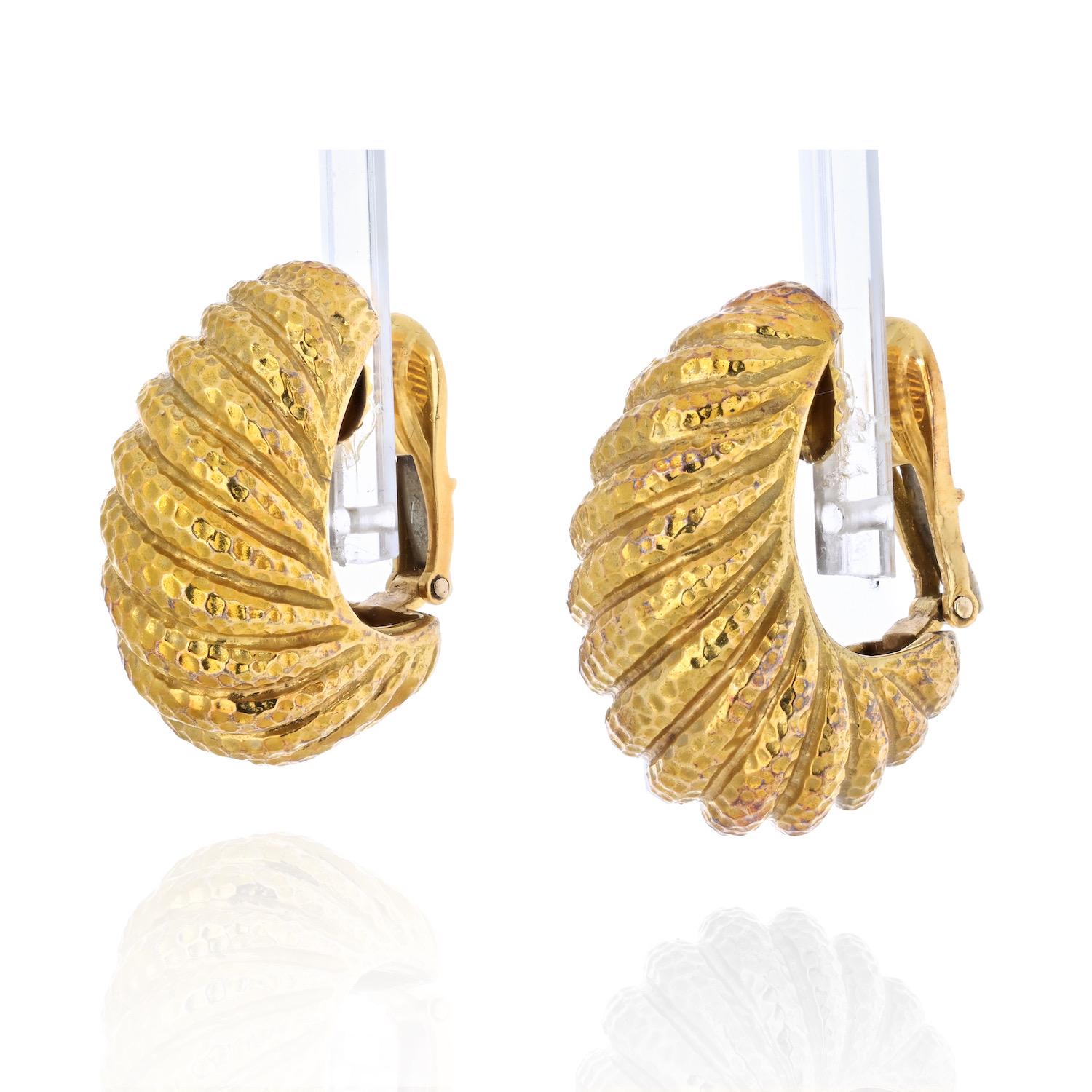 Classic rigid David Webb shrimp earrings are a staple and will continue being such for many years to come. Just like 50 years ago women loved simple gold earrings of all shapes and forms the same love remains today and we are happy to offer these