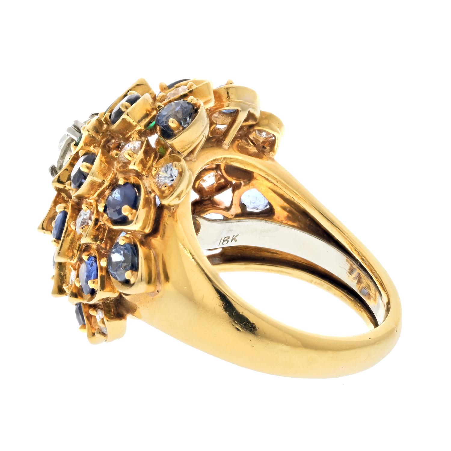 Modern David Webb 18k Yellow Gold Cluster Gemstone Cocktail Fashion Ring For Sale