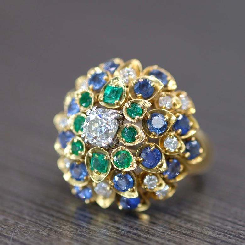 David Webb 18k Yellow Gold Cluster Gemstone Cocktail Fashion Ring In Excellent Condition For Sale In New York, NY