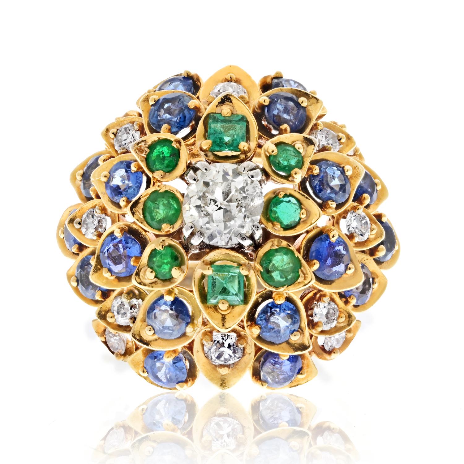 David Webb 18k Yellow Gold Cluster Gemstone Cocktail Fashion Ring For Sale 1