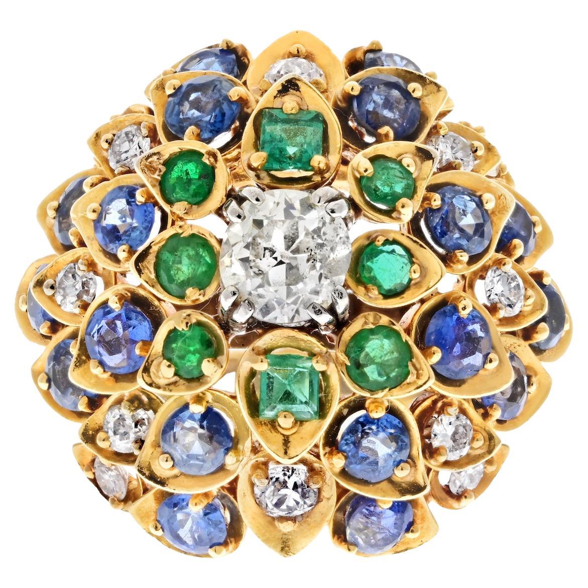 David Webb 18k Yellow Gold Cluster Gemstone Cocktail Fashion Ring For Sale