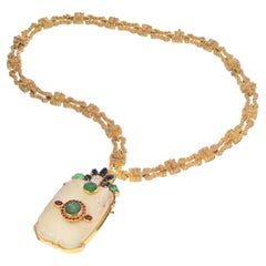 Vintage David Webb 18K Yellow Gold Convertable Chain with a French Chinois Jade Necklace