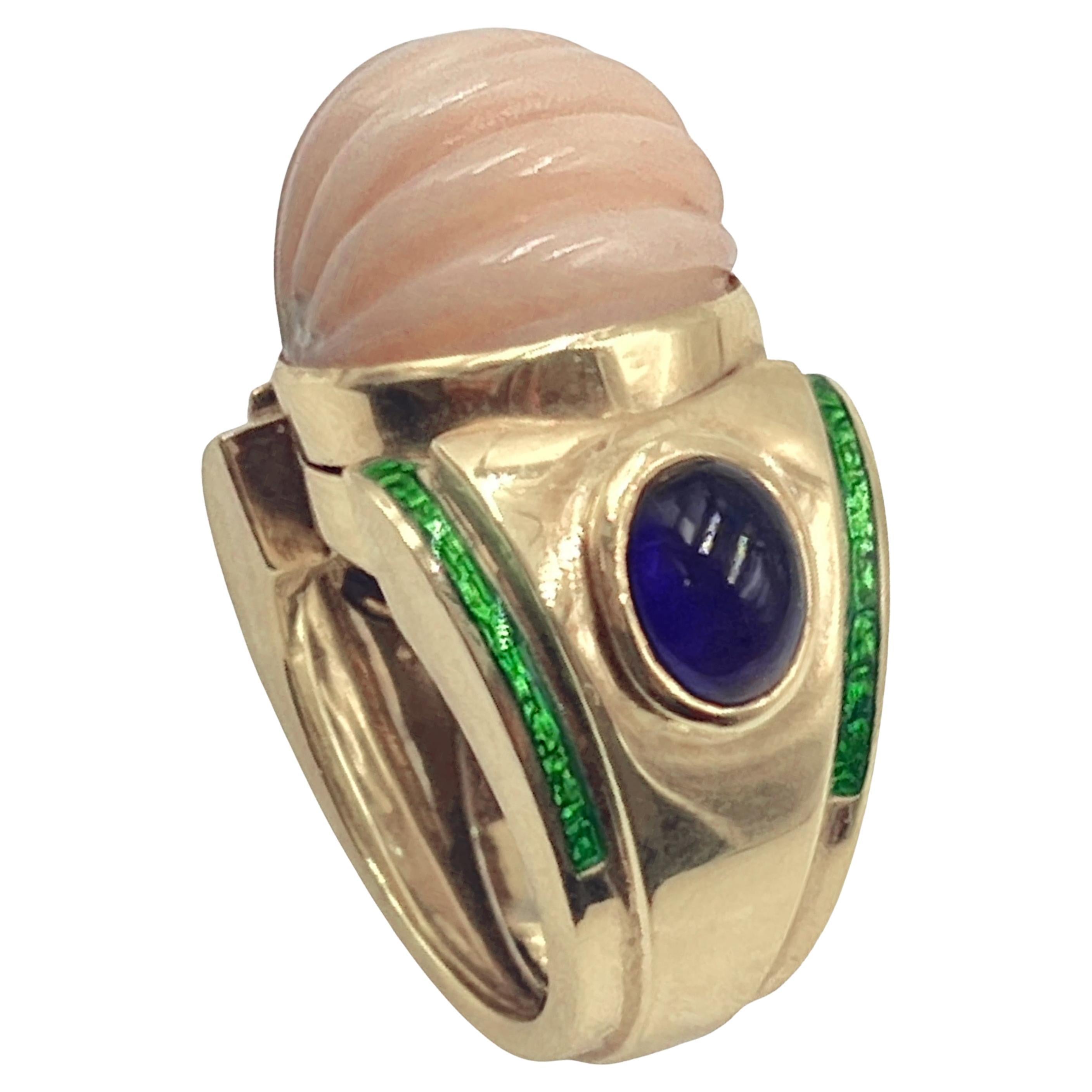 David Webb 18 Karat Gelbgold Koralle Amethyst-Emaille-Ring im Zustand „Hervorragend“ in Palm Beach, FL