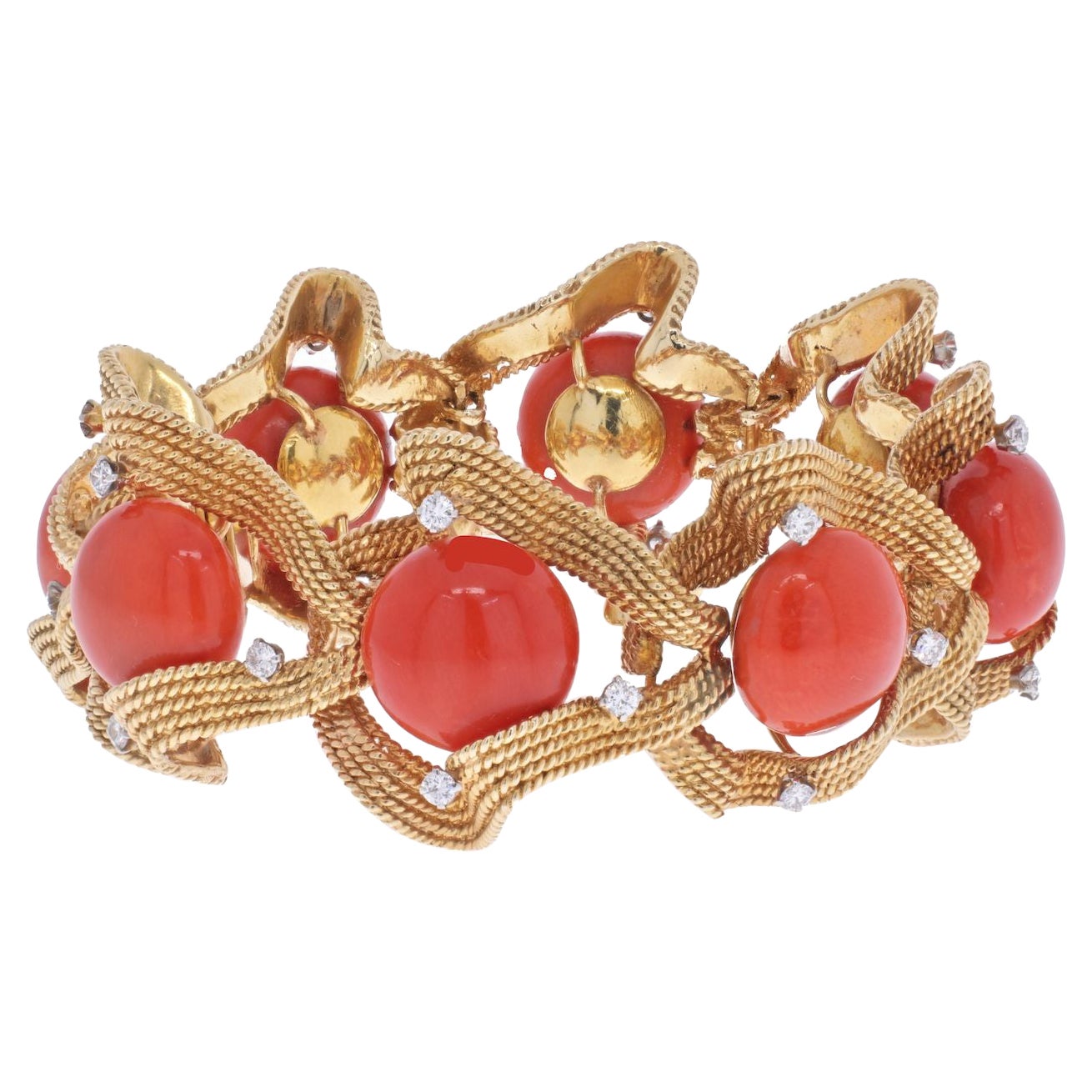 David Webb, bracelet en or jaune 18 carats, corail et diamants, années 1960