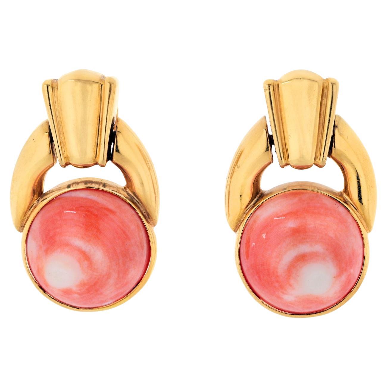 David Webb 18K Yellow Gold Coral Button Doorknockers Earrings