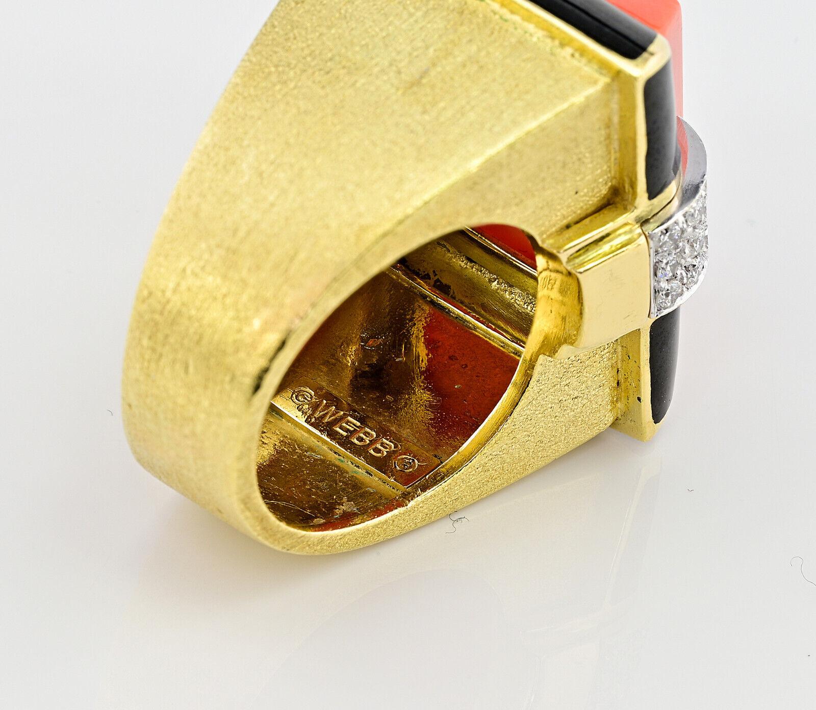 DAVID WEBB 18k Yellow Gold, Coral, Enamel, Diamond & Sapphire Cocktail Ring 1970 For Sale 2