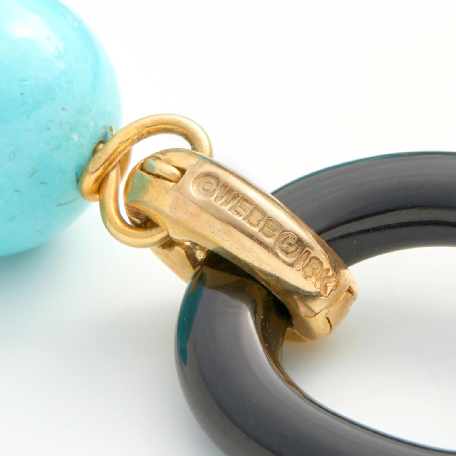 David Webb Collana in oro giallo 18 carati con corallo, onice e turchese in vendita 1