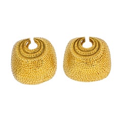 David Webb 18k Yellow Gold Croissant Motif Hammered Finish Earrings