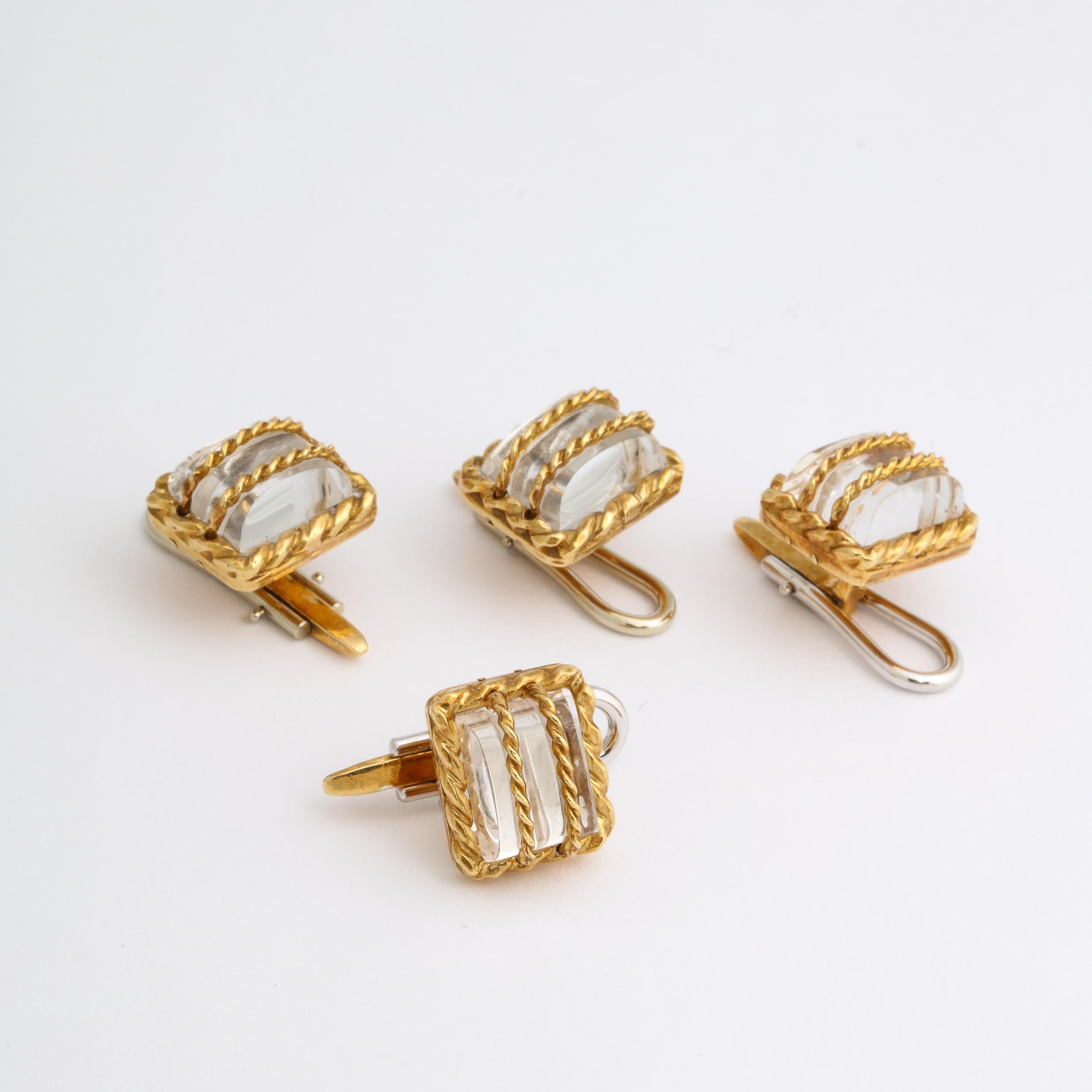 David Webb  18k Yellow Gold & Crystal  6 Piece Cufflink and Stud Set  For Sale 8